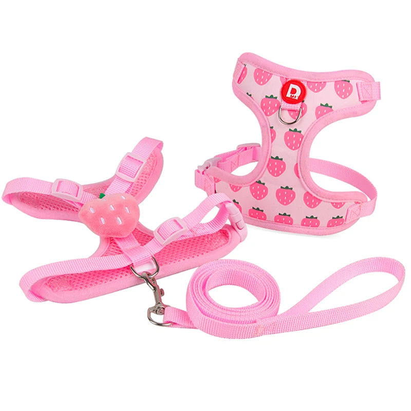 Cute Strawberry Dog Harness and Leash Set