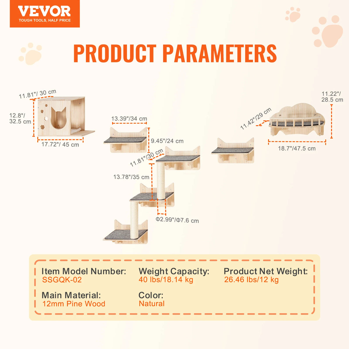 SucceBuy Wall Mounted Cat Shelves and Hammock Tree Furniture