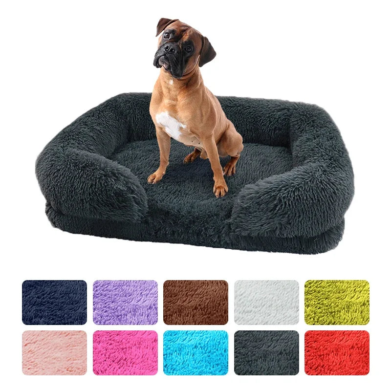 Plush Winter Thickened Square Dog Bed with Removable Pad