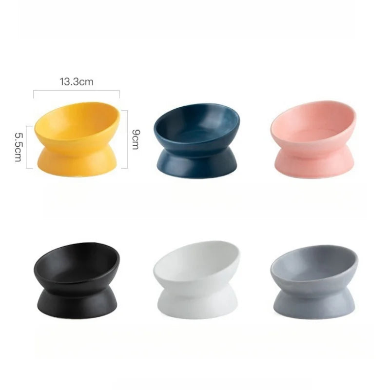 Tilted Elevated Ceramic Cat and Small Dog Bowl Stand