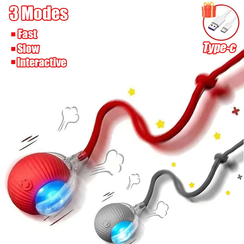 Rechargeable Interactive Rolling Cat Toy with Faux Tail