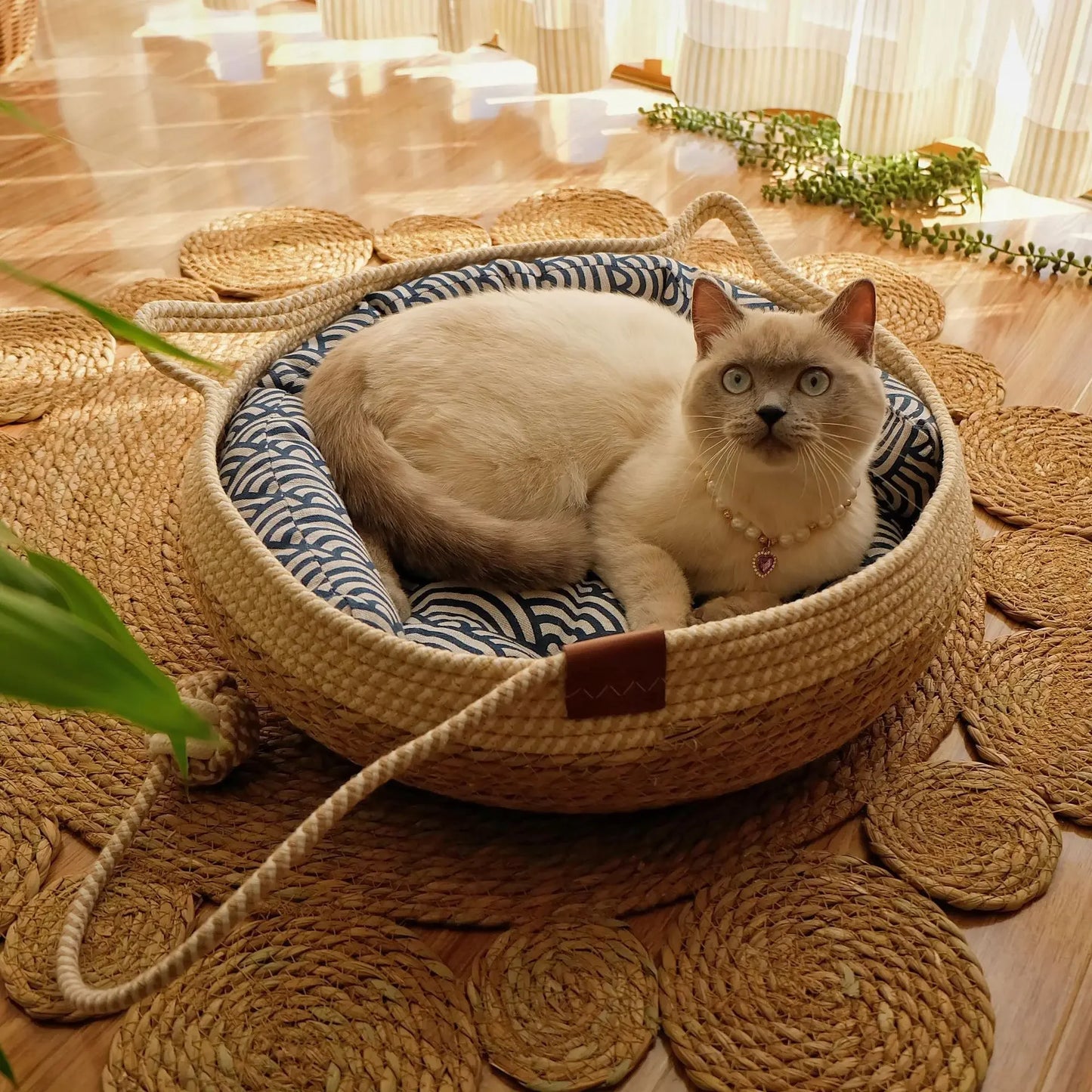 Woven All-Weather Round Cat Bed and Puppy House