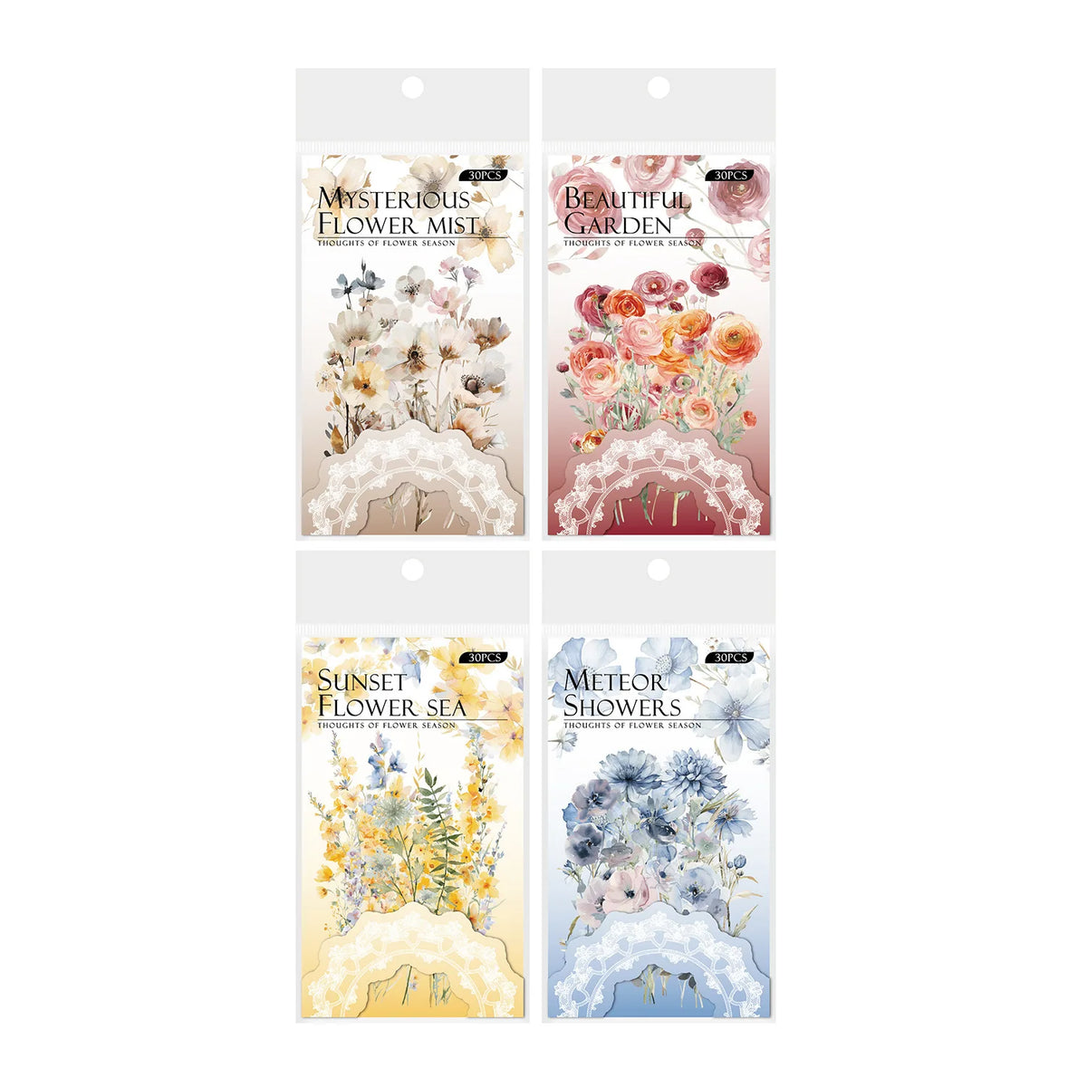 Vintage Floral PET Waterproof Scrapbook Stickers 30 Pack