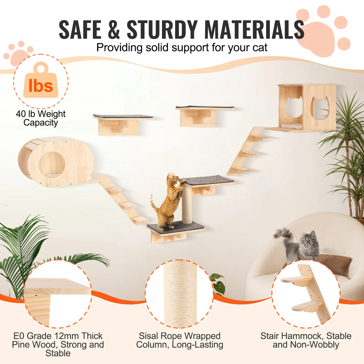 SucceBuy Wall Mounted Cat Shelves and Hammock Tree Furniture