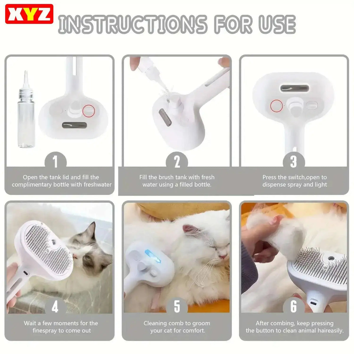 3-in-1 Electric Steamy Pet Grooming Brush