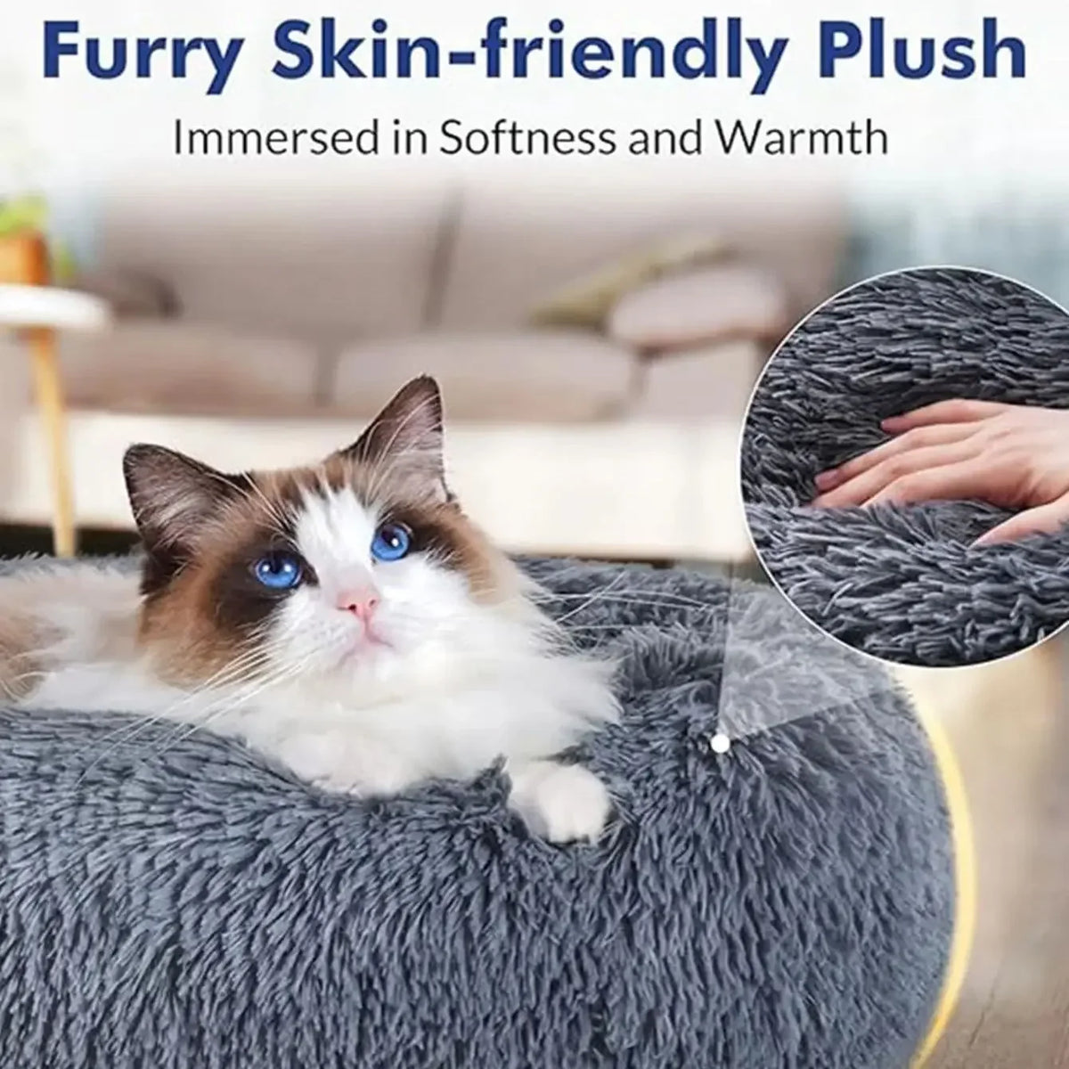 Plush Round Winter Warm Pet Bed in Six Sizes