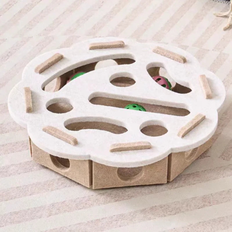 Interactive Felt Cat Puzzle Box With Bell Ball