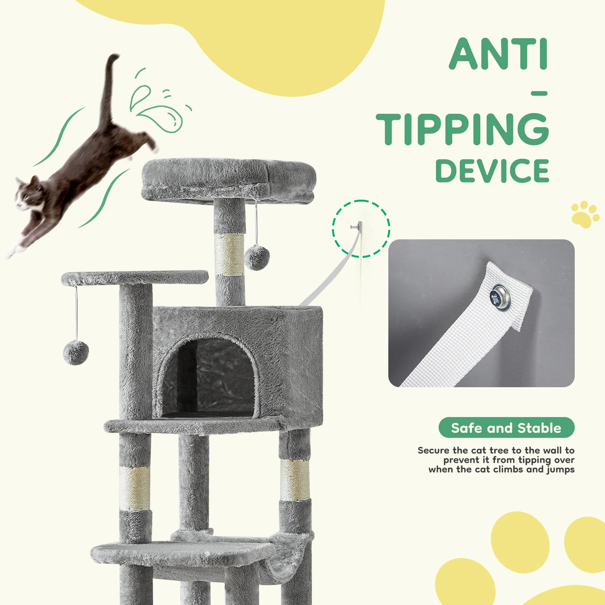 JHK Tall Multi-Cat Climbing Tower and Sisal Scratching Post