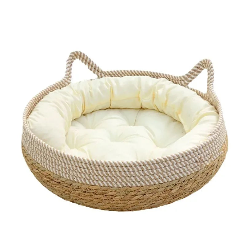 Woven All-Weather Round Cat Bed and Puppy House