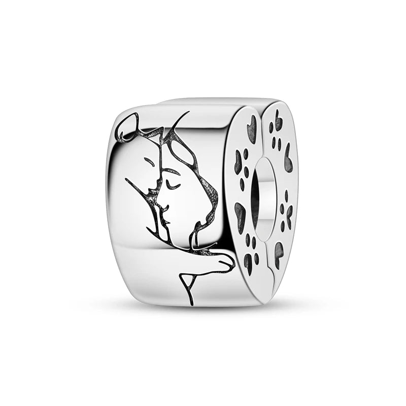 925 Silver Pink Zircon Heart Dog Claw Charm for Bracelets