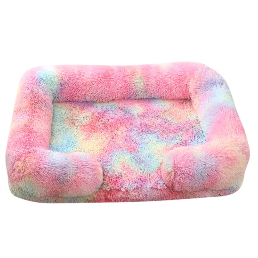 Plush Winter Thickened Square Dog Bed with Removable Pad