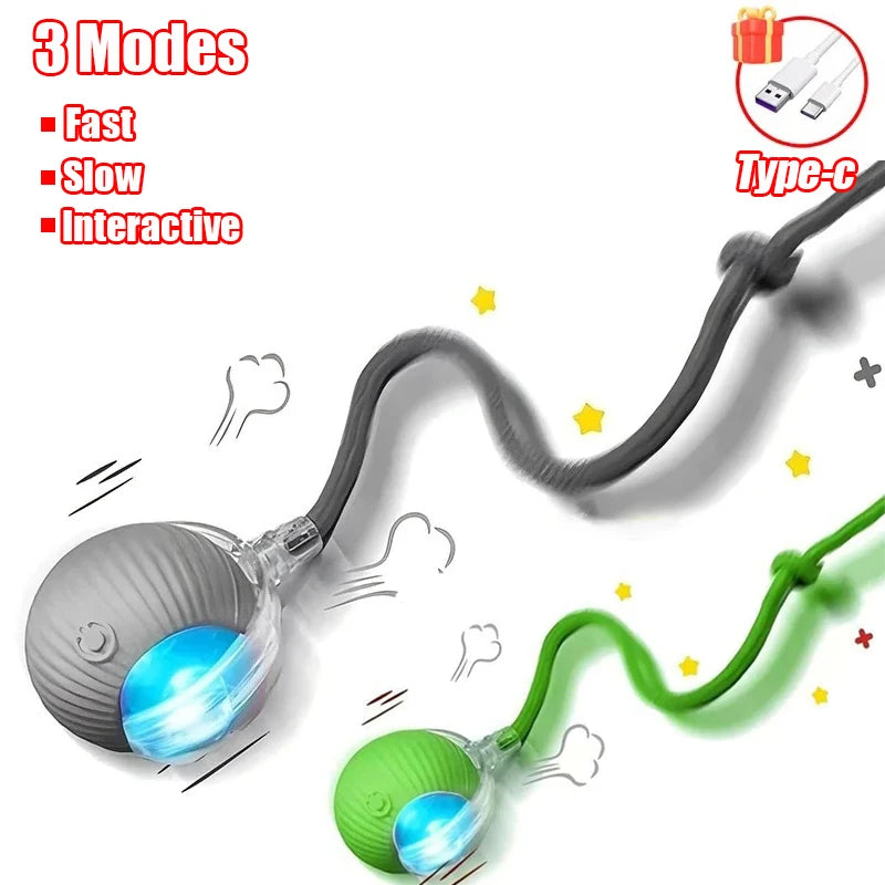 Rechargeable Interactive Rolling Cat Toy with Faux Tail