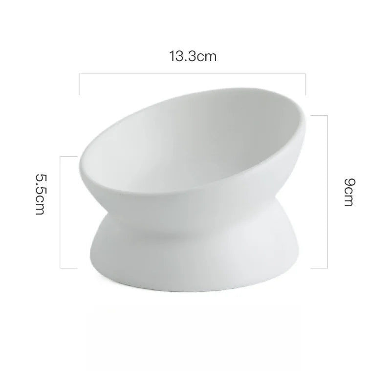 Tilted Elevated Ceramic Cat and Small Dog Bowl Stand