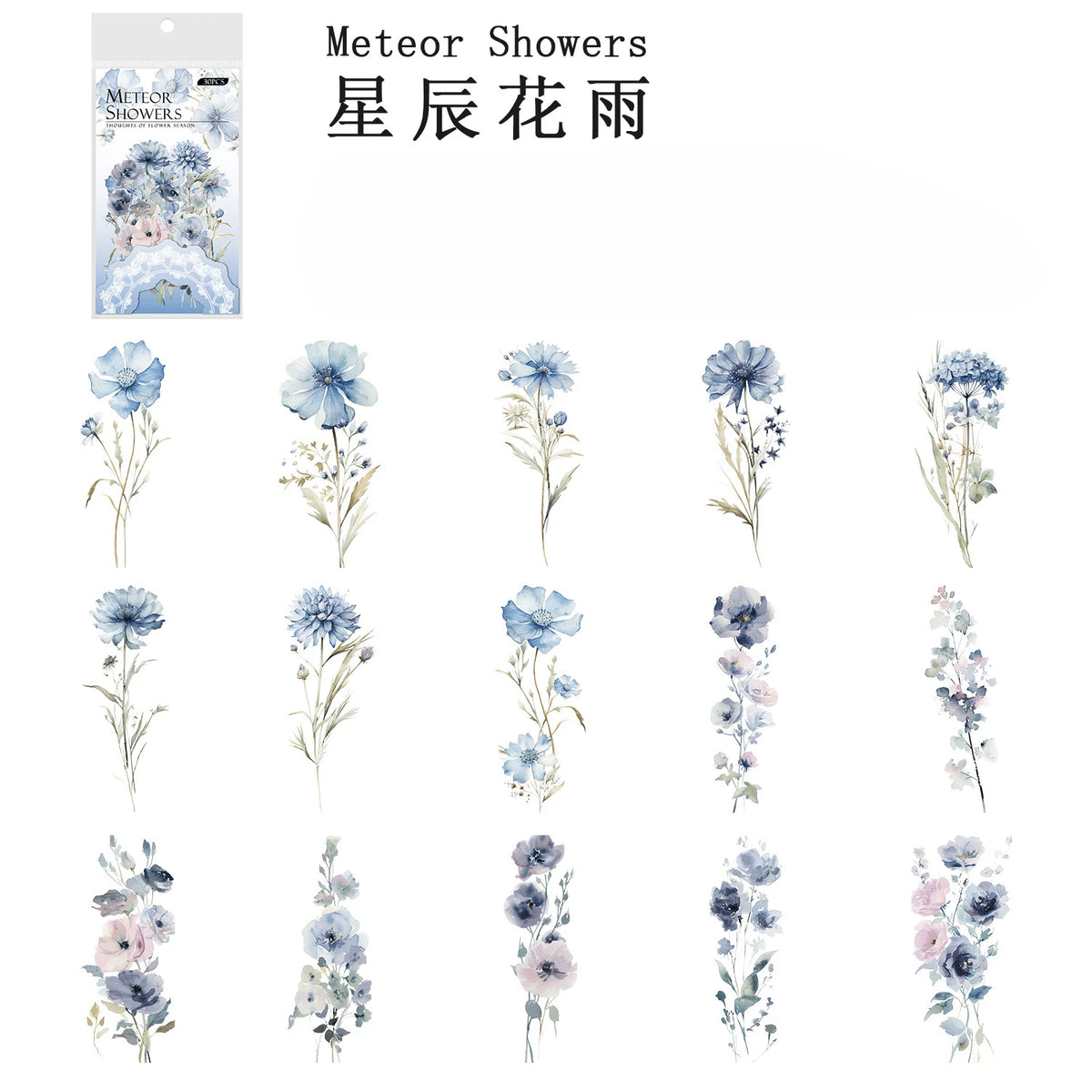 Vintage Floral PET Waterproof Scrapbook Stickers 30 Pack
