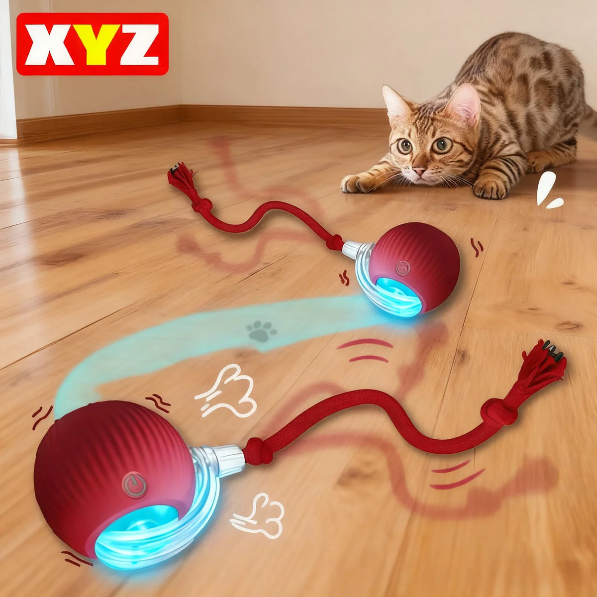 Rechargeable Interactive Rolling Cat Toy with Faux Tail