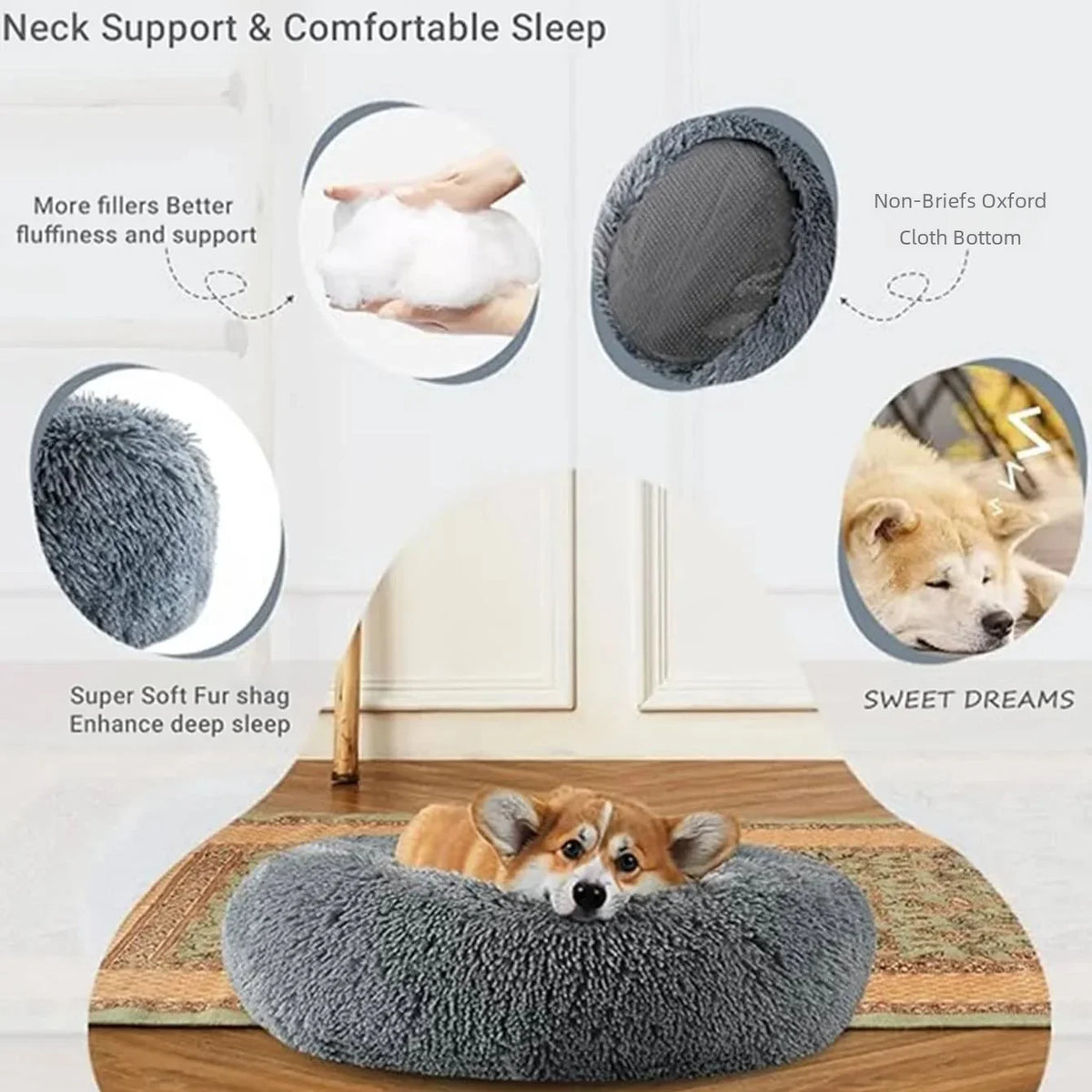 Plush Round Winter Warm Pet Bed in Six Sizes