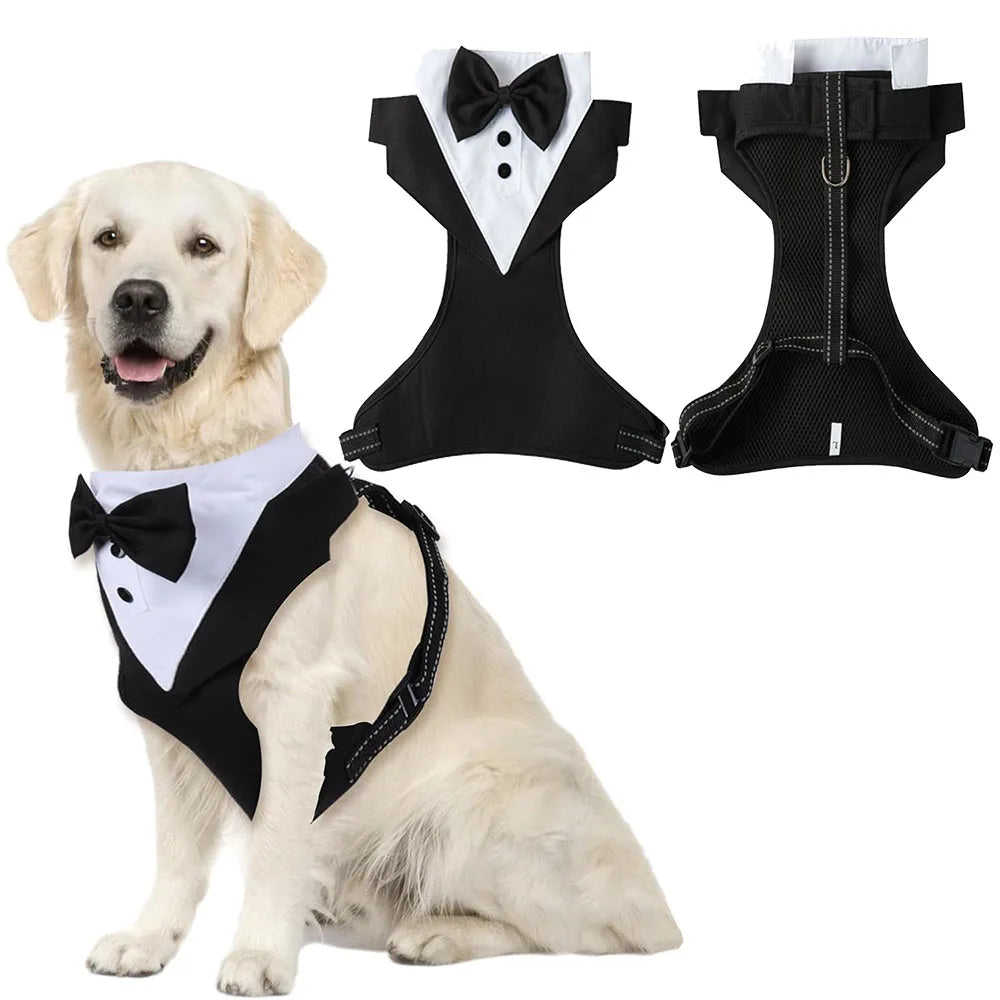 Adjustable Dog Tuxedo Harness with Bow Tie