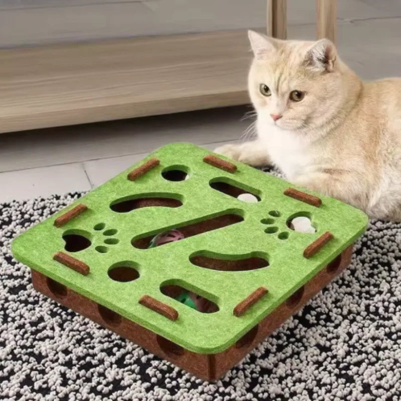 Interactive Felt Cat Puzzle Box With Bell Ball