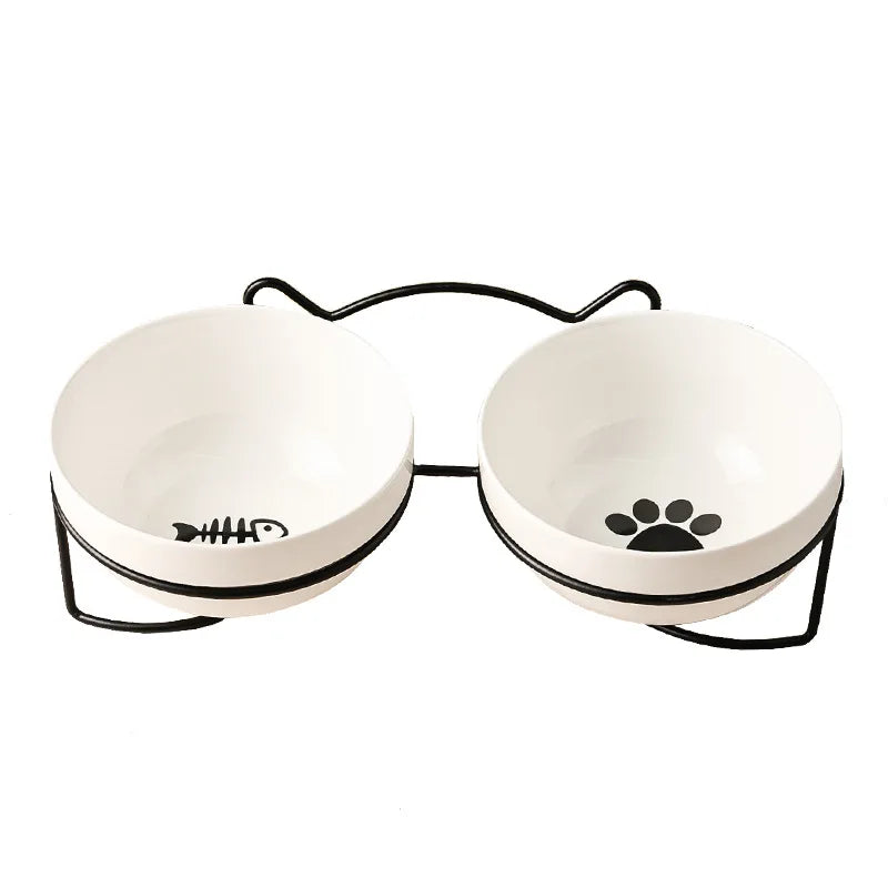Ceramic Double Cat Bowl with Cervical Protection