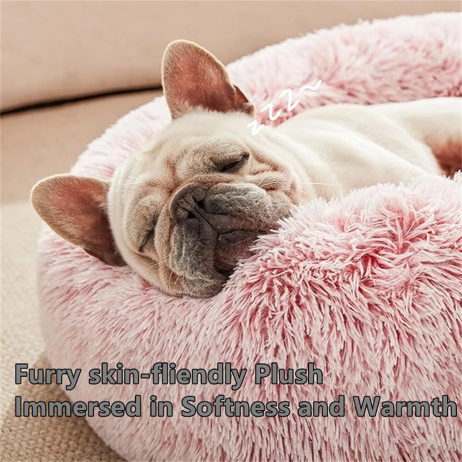 Plush Round Calming Pet Bed for Cats and Small Dogs