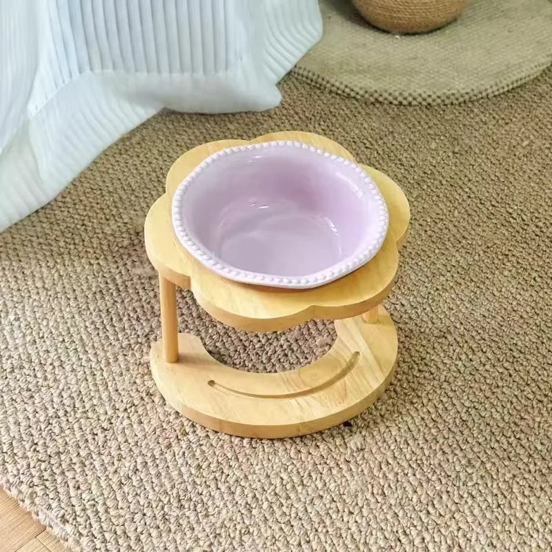 Elevated Wooden Frame Ceramic Pet Bowl