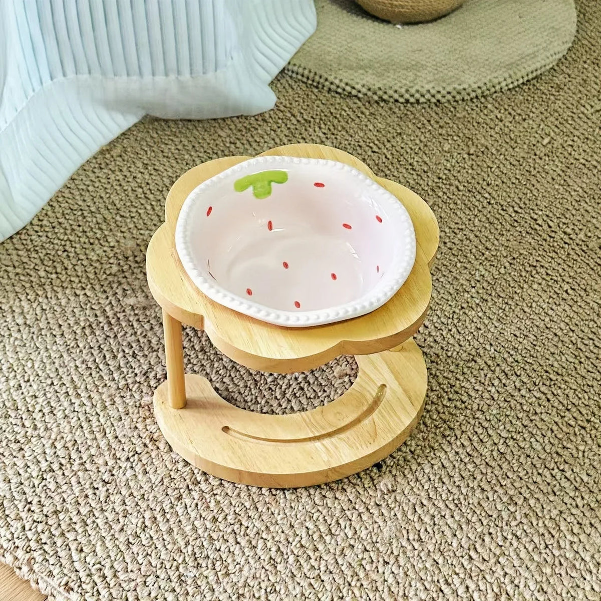 Elevated Wooden Frame Ceramic Pet Bowl