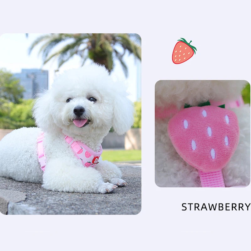 Cute Strawberry Dog Harness and Leash Set