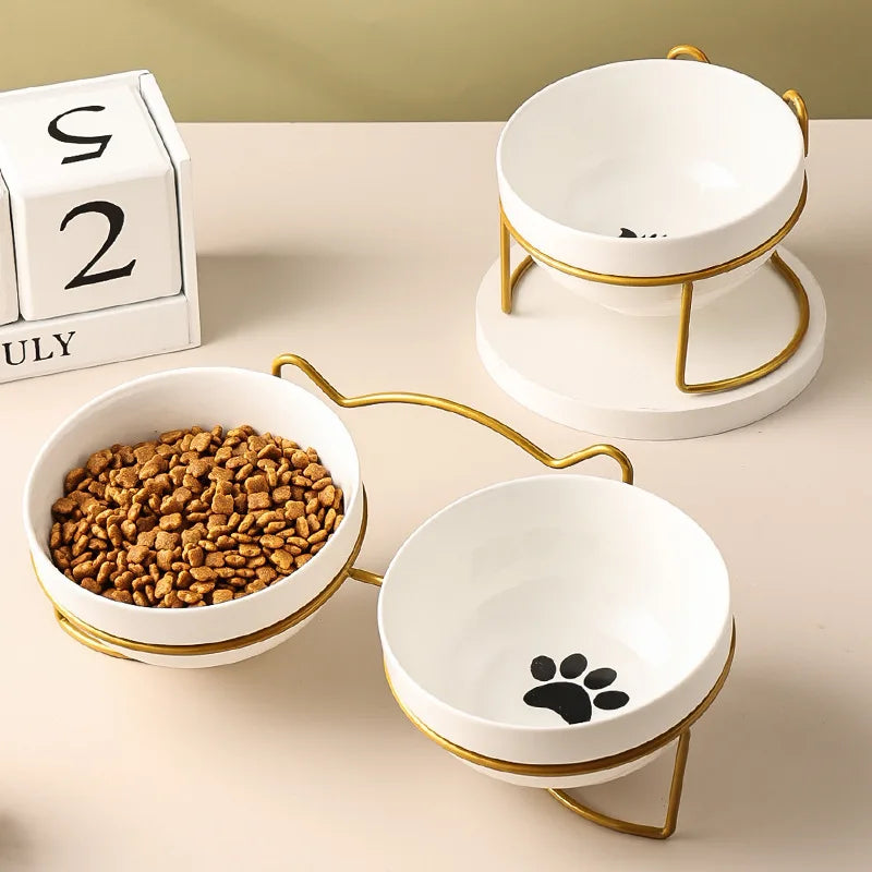 Ceramic Double Cat Bowl with Cervical Protection