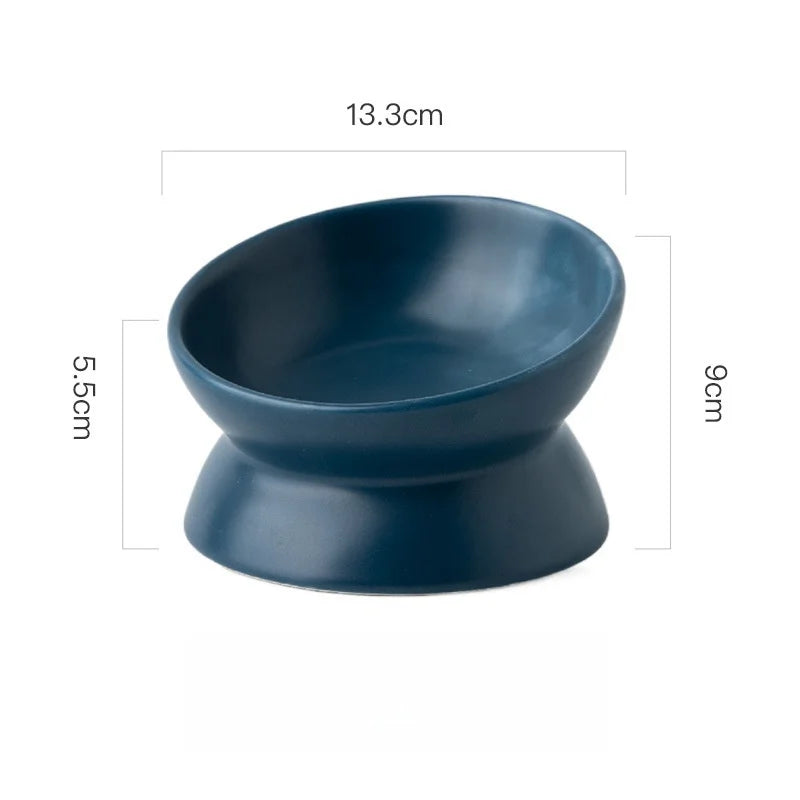 Tilted Elevated Ceramic Cat and Small Dog Bowl Stand