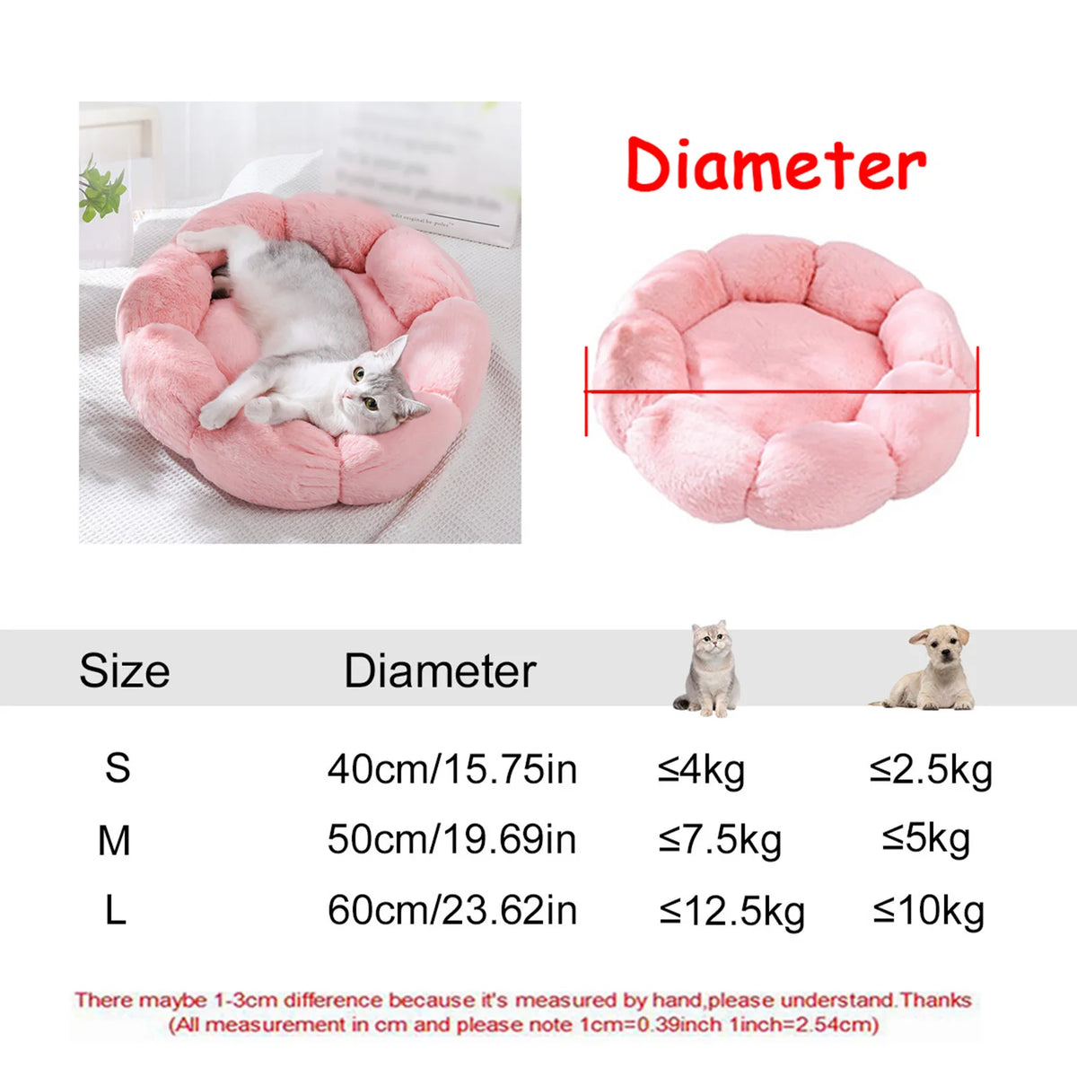 Plush Round Winter Warm Pet Bed in Six Sizes