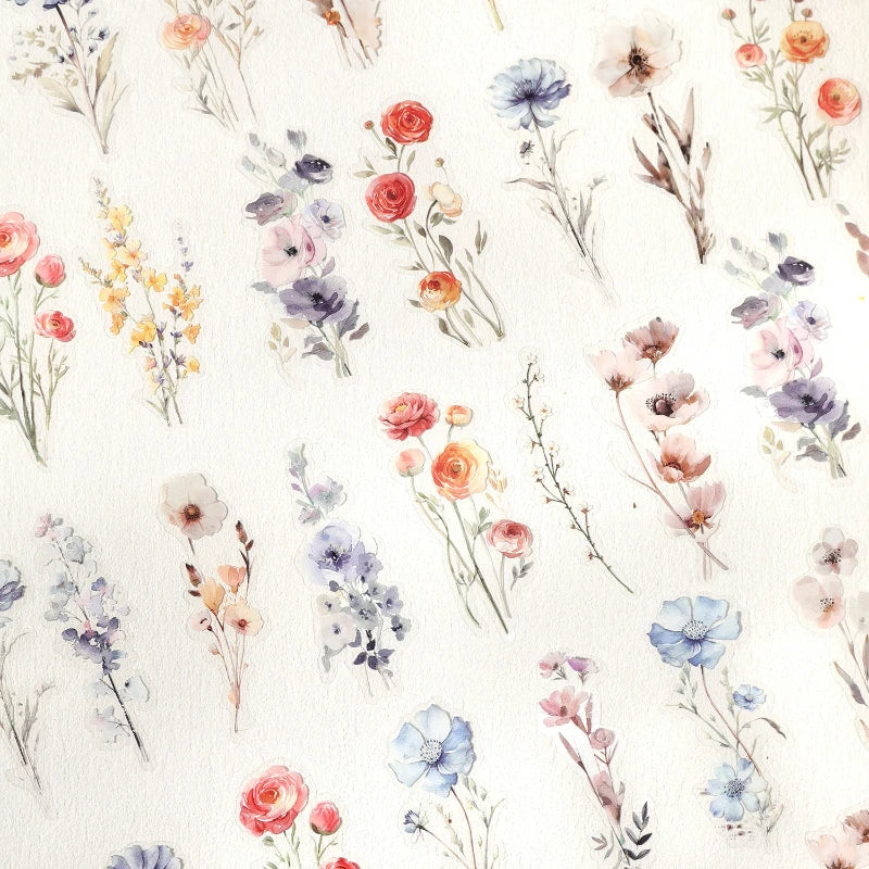 Vintage Floral PET Waterproof Scrapbook Stickers 30 Pack