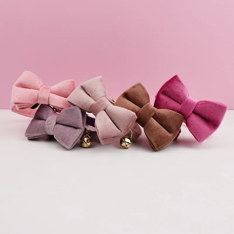 Personalized Velvet Cat Collar with Bow Tie and Name Plate