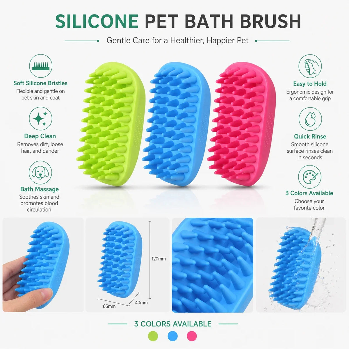 Pet Bath Brush and Grooming Deshedding Tool