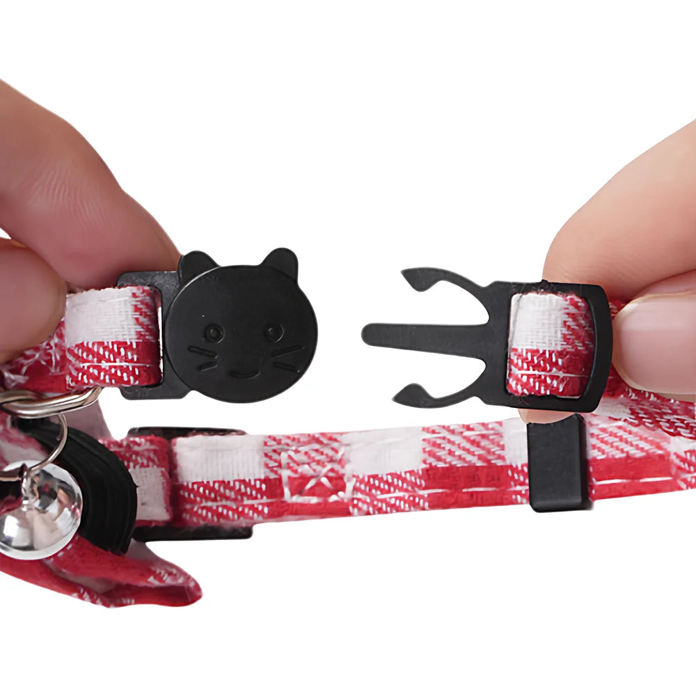 Adjustable Plaid Cat Collar with Bow Tie and Bell