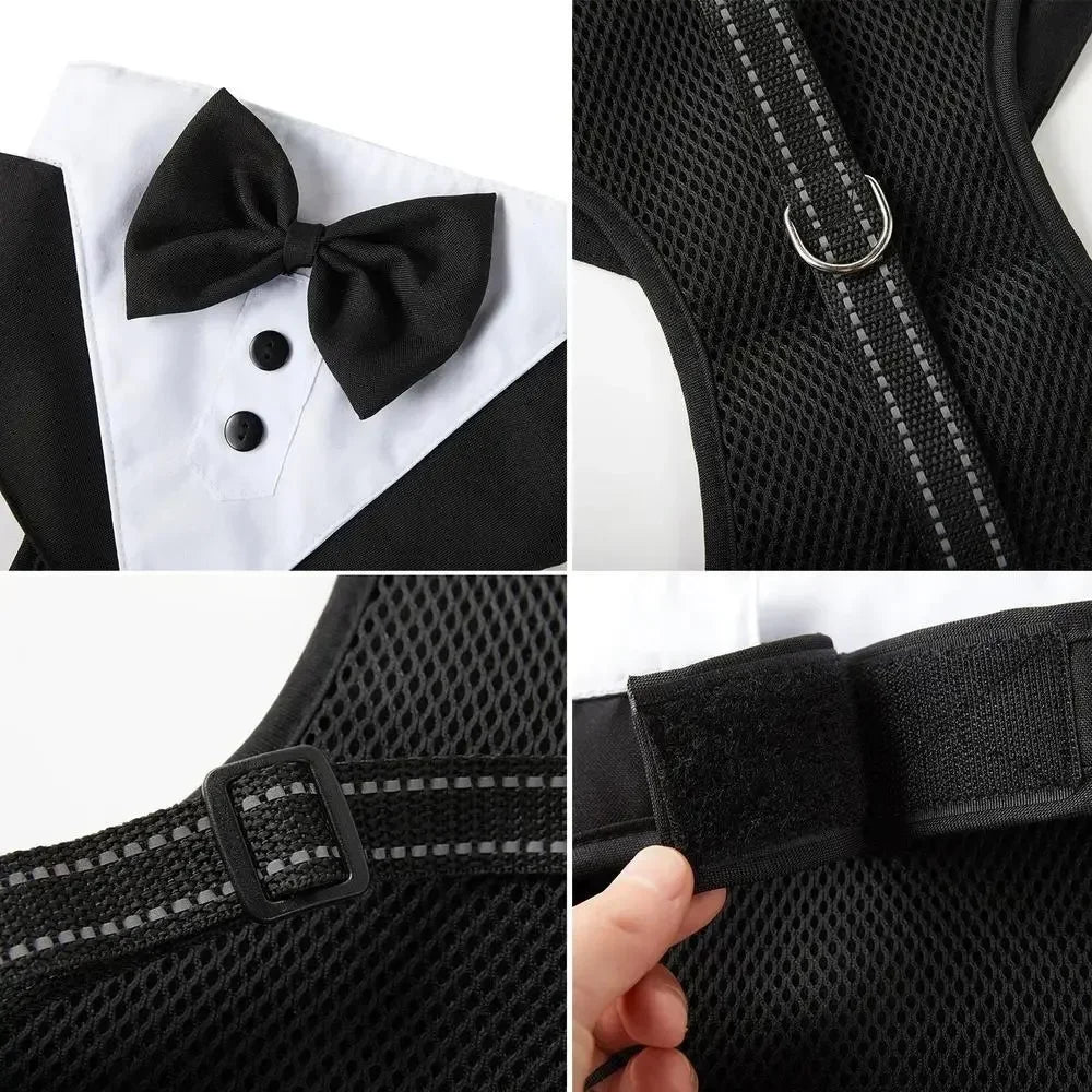 Adjustable Dog Tuxedo Harness with Bow Tie