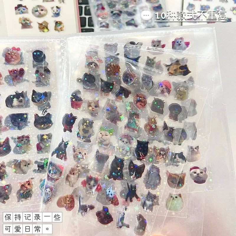 10 Piece Glitter Waterproof Cat Laser Memo Stickers for Scrapbooking