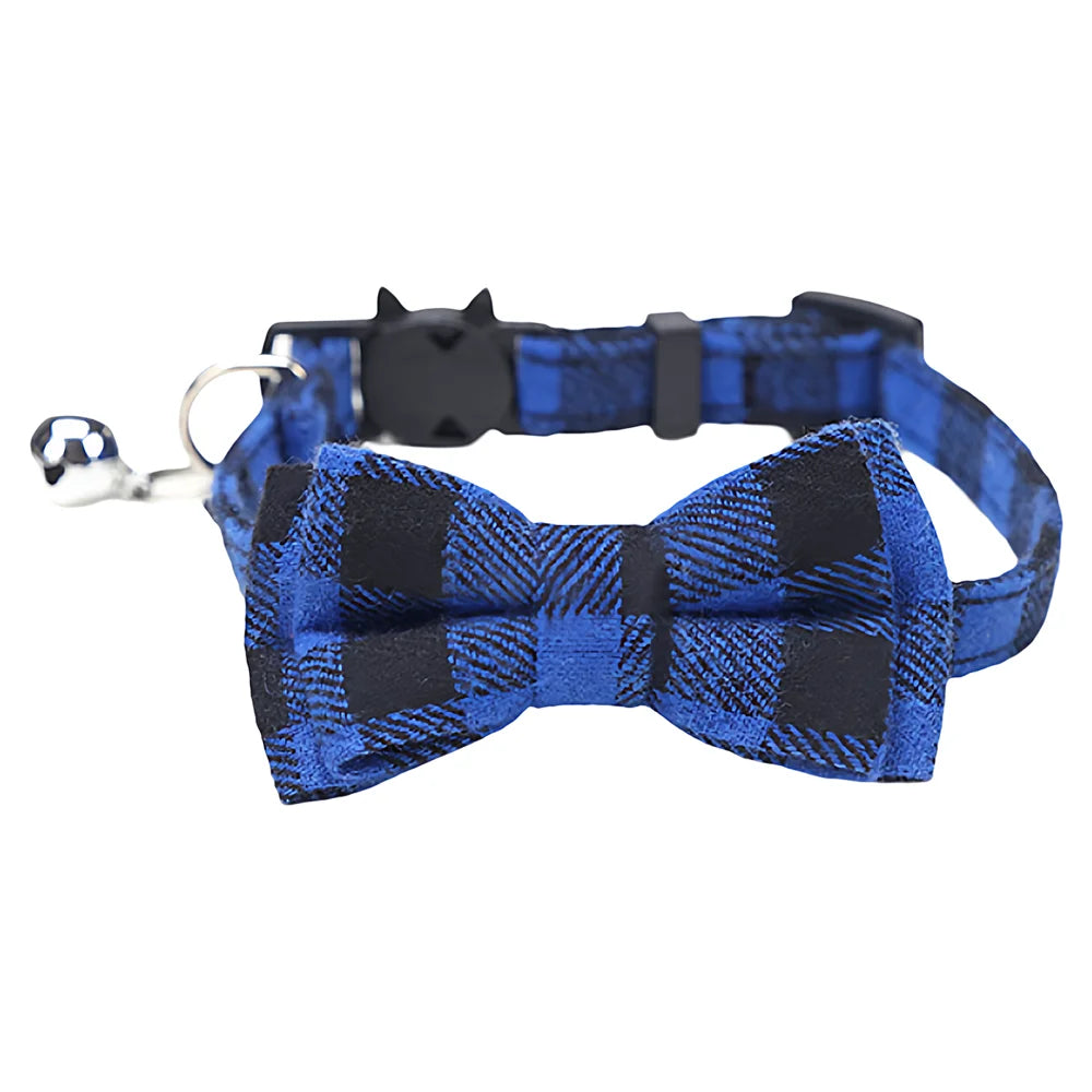 Adjustable Plaid Cat Collar with Bow Tie and Bell