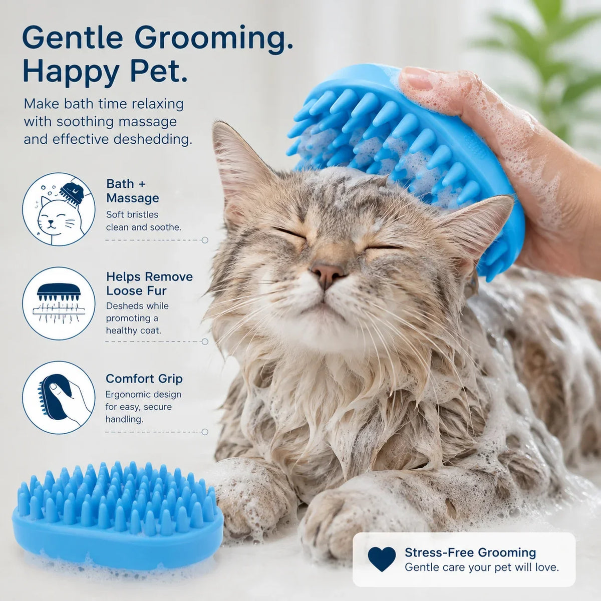 Pet Bath Brush and Grooming Deshedding Tool