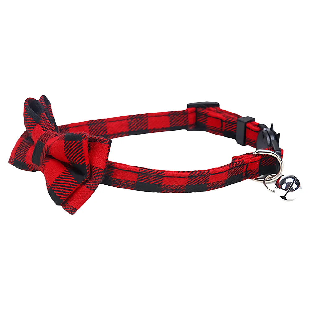 Adjustable Plaid Cat Collar with Bow Tie and Bell