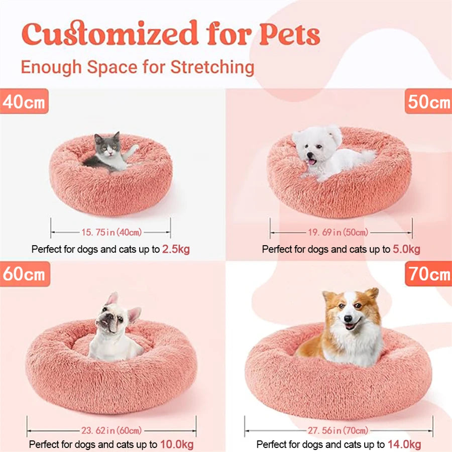 Plush Round Calming Pet Bed for Cats and Small Dogs