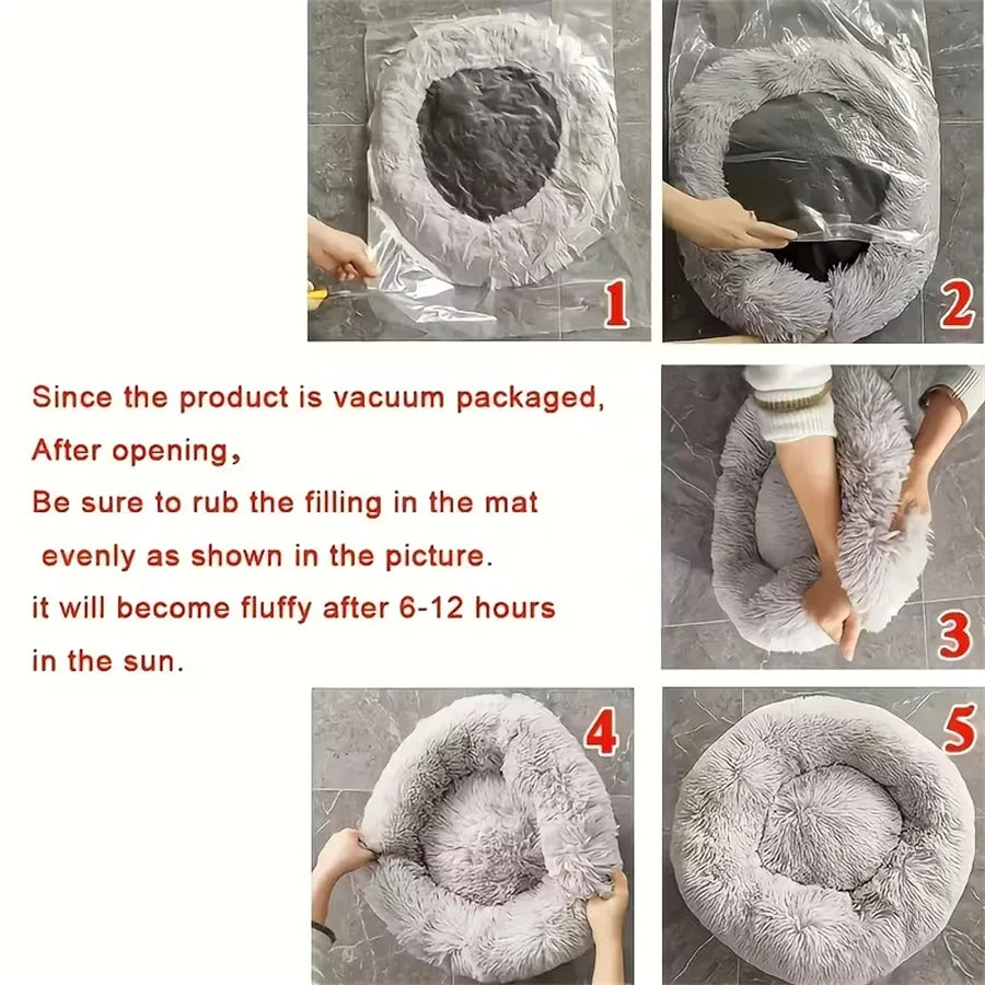 Plush Round Calming Pet Bed for Cats and Small Dogs