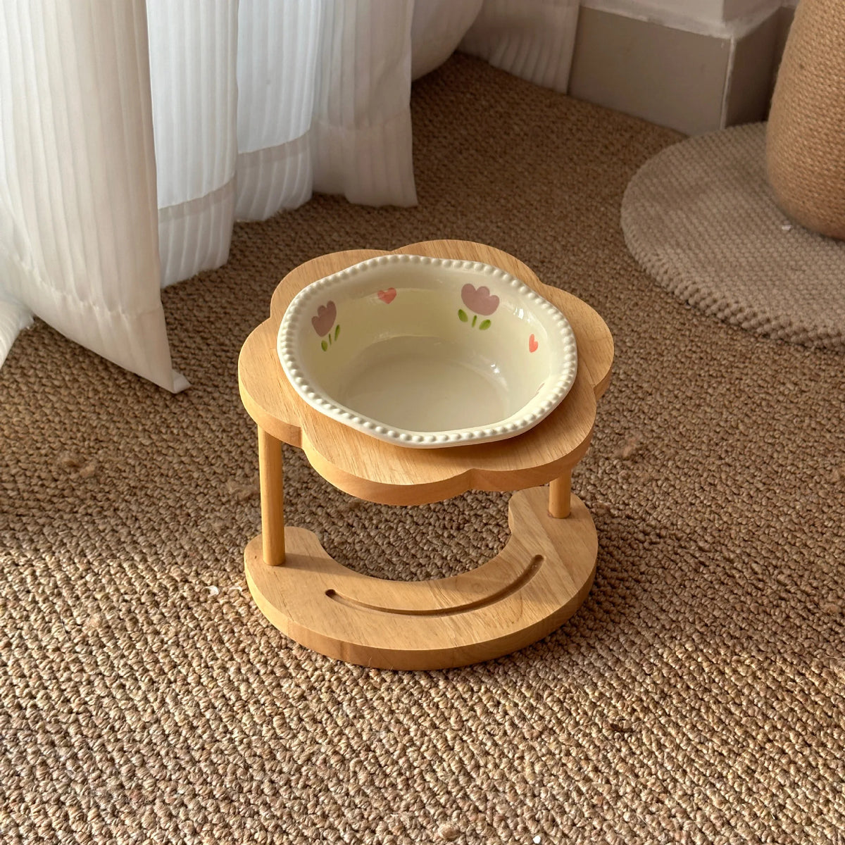 Elevated Wooden Frame Ceramic Pet Bowl