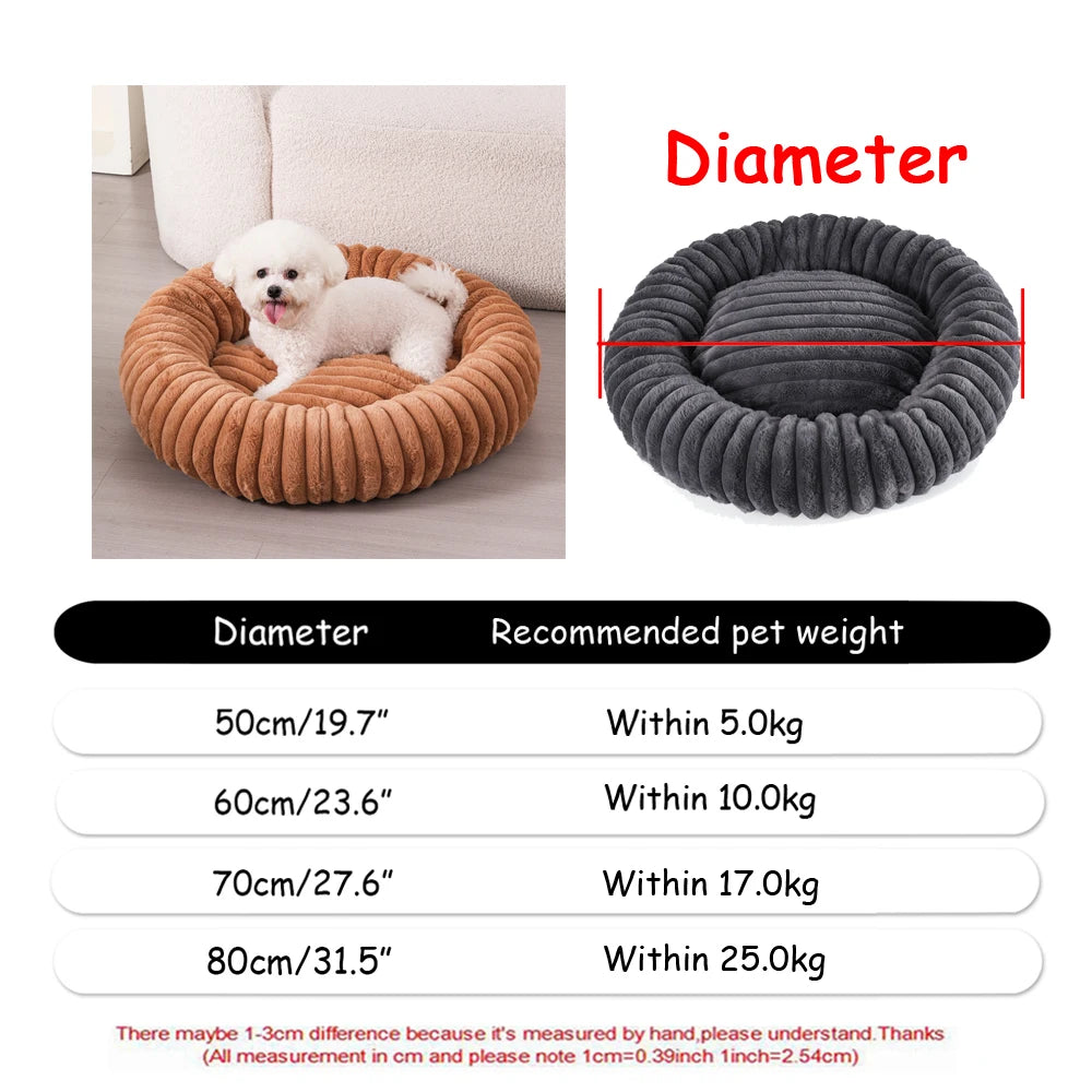 Plush Round Winter Warm Pet Bed in Six Sizes