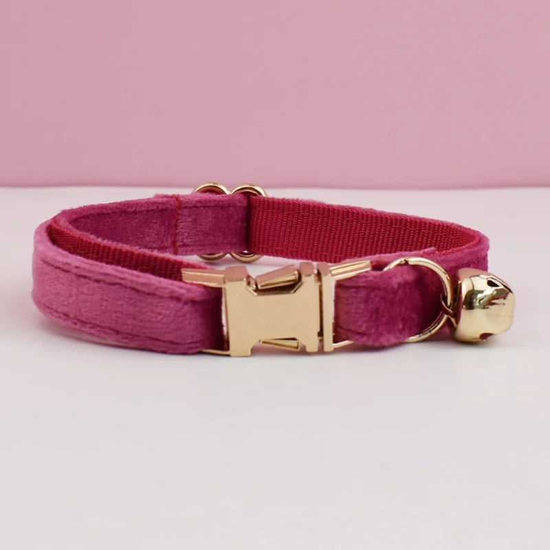 Personalized Velvet Cat Collar with Bow Tie and Name Plate