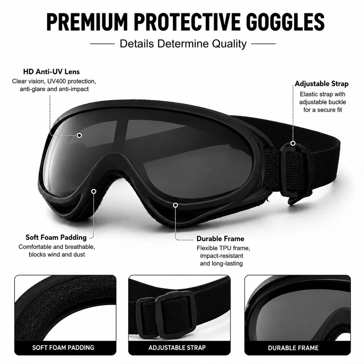 Black Adjustable Dog Goggles UV Protection Sunglasses