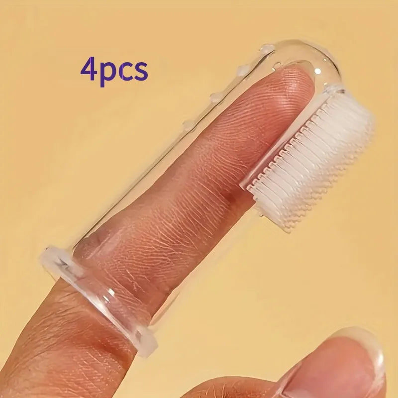 4-Piece Pet Finger Toothbrush Set for Dogs and Cats