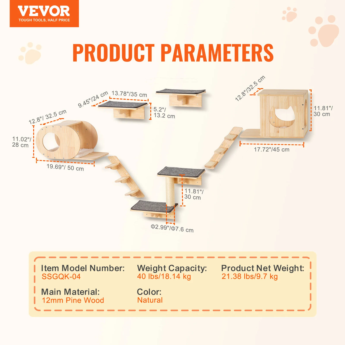 SucceBuy Wall Mounted Cat Shelves and Hammock Tree Furniture