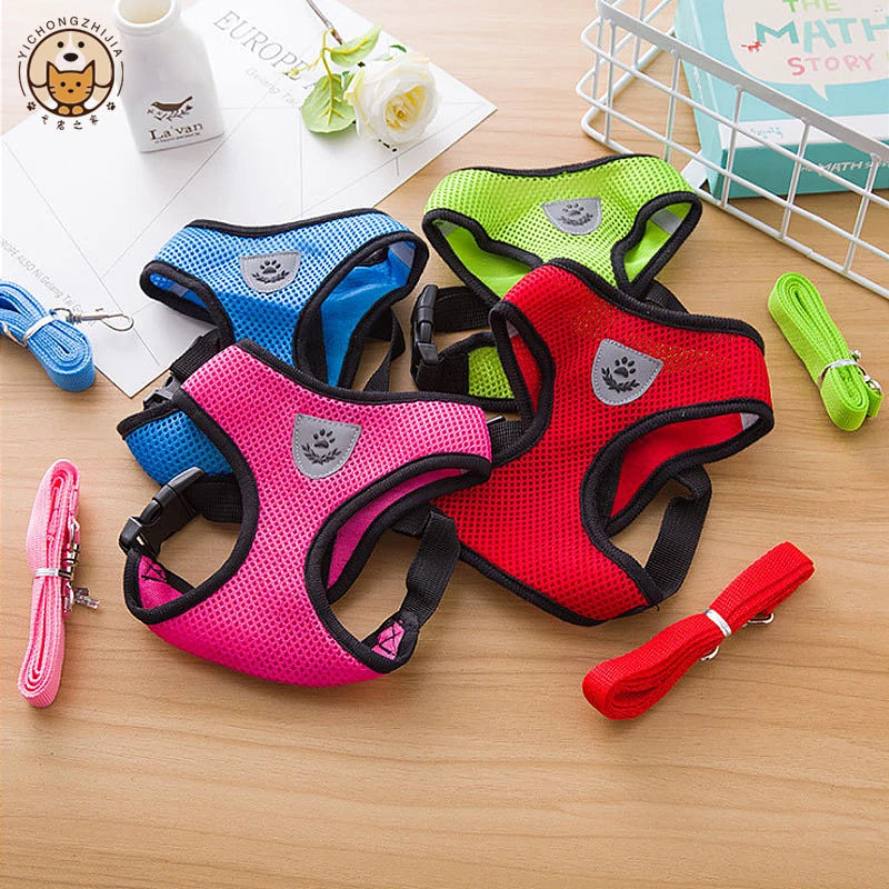 Adjustable Mesh Dog Vest and Leash Set for Small Pets