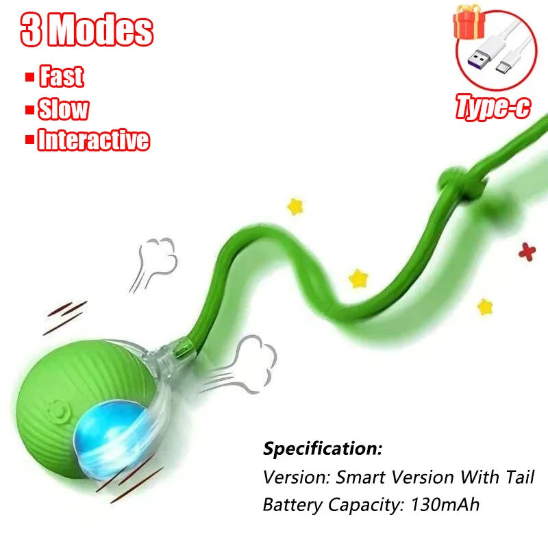 Rechargeable Interactive Rolling Cat Toy with Faux Tail