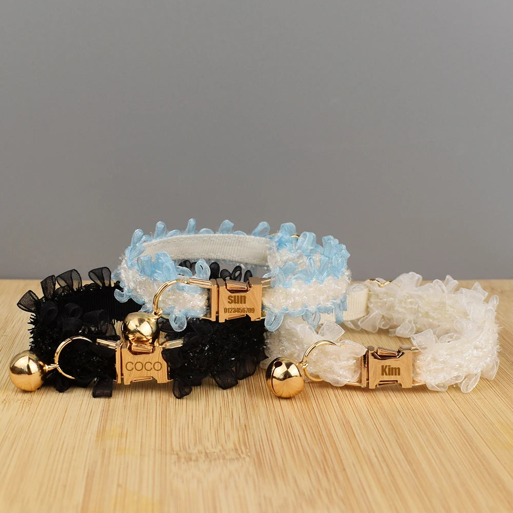 Personalized Lace Cat Collar with Bell and Safety Buckle